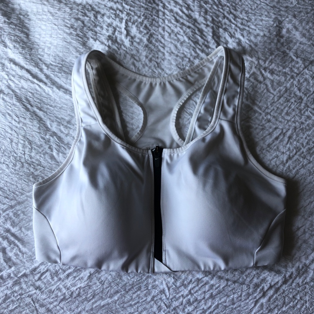 Large White Nike Dri Fit Zip up Sports Bra